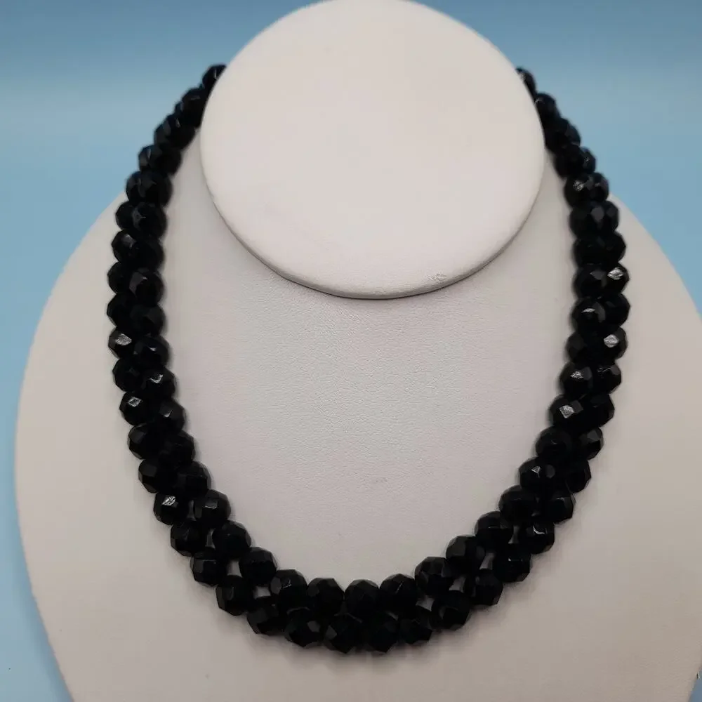 Vintage Black Crystal Double Strand Necklace 16